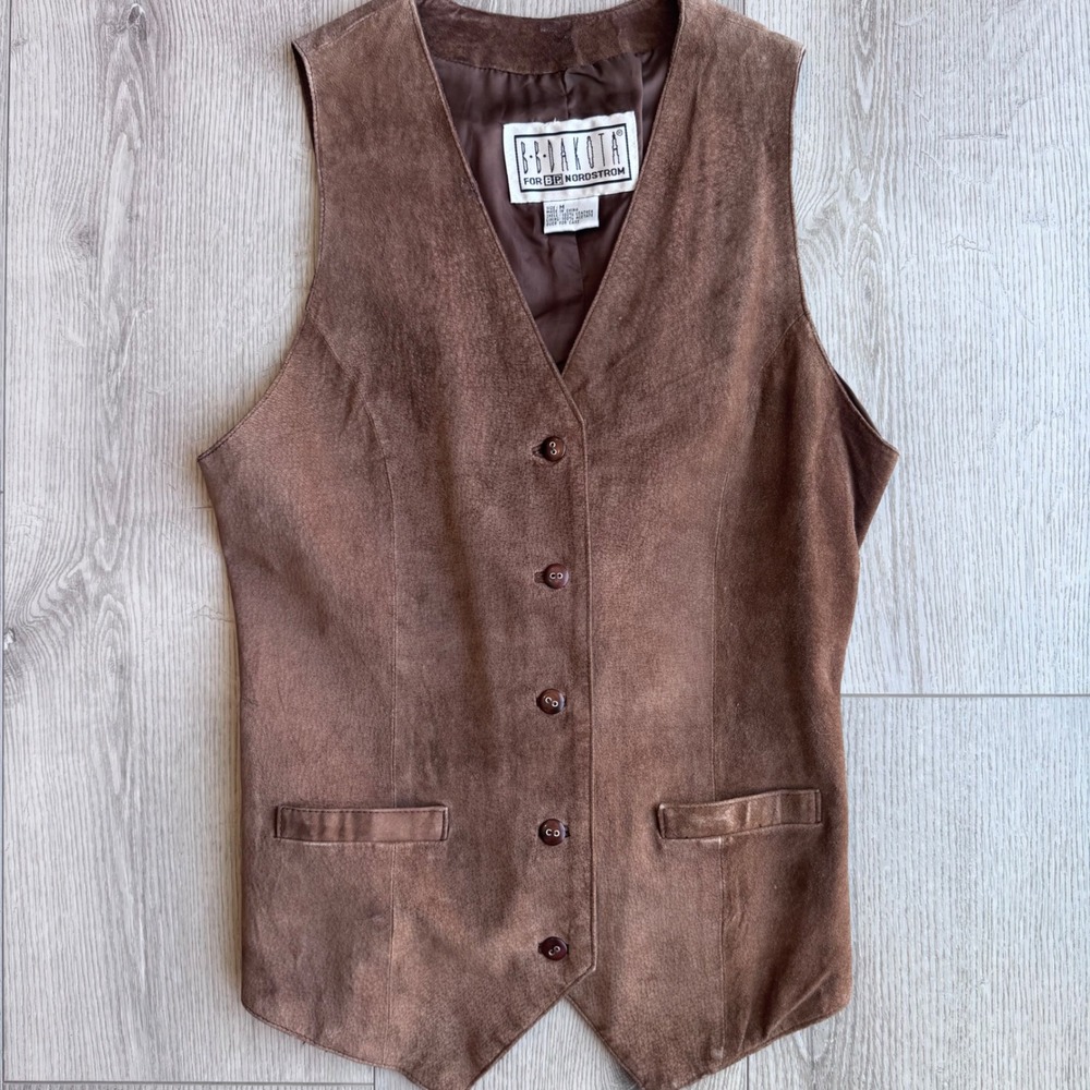 BB Dakota Nordstrom Vintage Brown Suede Leather Vest Lace-up Corset Back 90s M